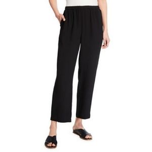 NWT Eileen Fisher Black Silk Georgette Crepe Pants